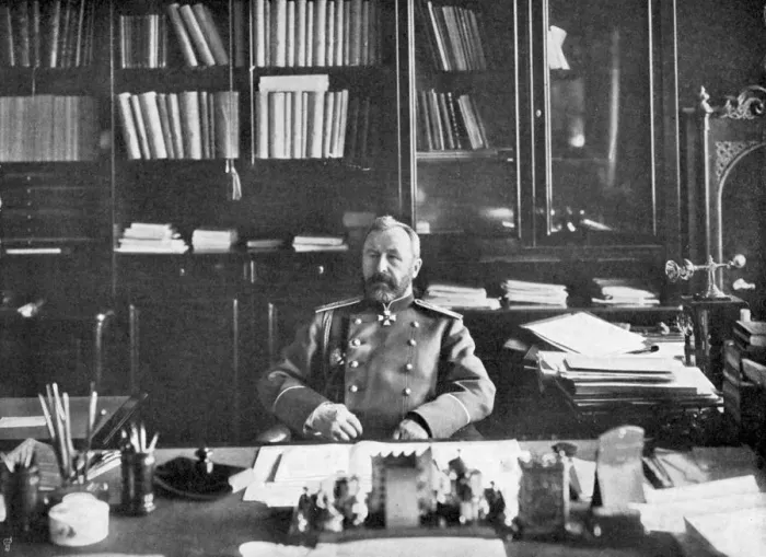 Framed Print : Alexei Nikolaievich Kuropatkin in his library, 1904-5 Framed Print : Alexei Nikolaievich Kuropatkin in his library, 1904-5