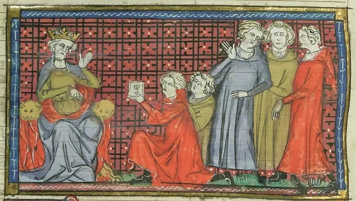 Framed Print : Alexios I Komnenos and Hugh of Vermandois, 1337. Creator: Maître de Fauvel (active 1314-1340) Framed Print : Alexios I Komnenos and Hugh of Vermandois, 1337. Creator: Maître de Fauvel (active 1314-1340)