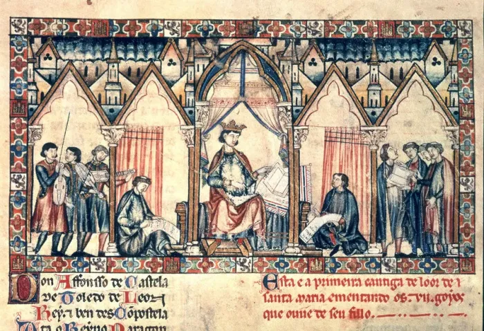 Framed Print : Alfonso X The Sage (1221-1284), king of Castile and Leon, miniada page of his work Framed Print : Alfonso X The Sage (1221-1284), king of Castile and Leon, miniada page of his work