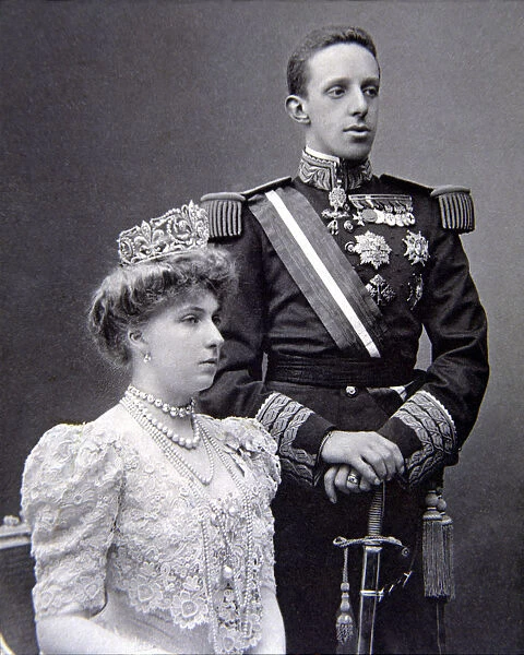 Alfonso XIII, King of Spain. (1886-1941), with his wife Victoria Eugenia of Battenberg (1887-1969)