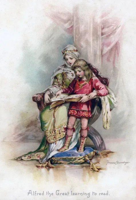 Framed Print : Alfred the Great learning to read, 1897. Artist: Frances Brundage Framed Print : Alfred the Great learning to read, 1897. Artist: Frances Brundage
