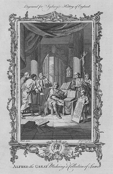 Alfred the Great making a collection of Laws, 1773. Creator: Charles Grignion