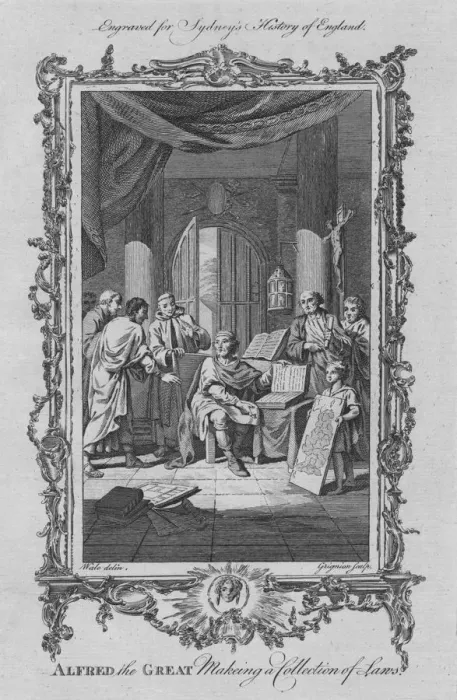 Framed Print : Alfred the Great making a collection of Laws, 1773. Creator: Charles Grignion Framed Print : Alfred the Great making a collection of Laws, 1773. Creator: Charles Grignion