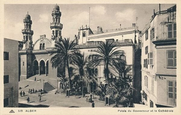 Alger - Palais du Gouverneur et la Cathedrale, c1900