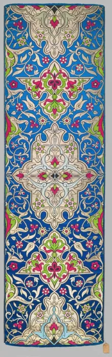 Framed Print : Alhambra textile panel with double border, France, about 1865 Framed Print : Alhambra textile panel with double border, France, about 1865