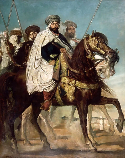 Ali-Ben-Hamet, Caliph of Constantine and Chief of the Haractas, followed by his Escort. Artist: Chasseriau, Theodore (1819-1856)