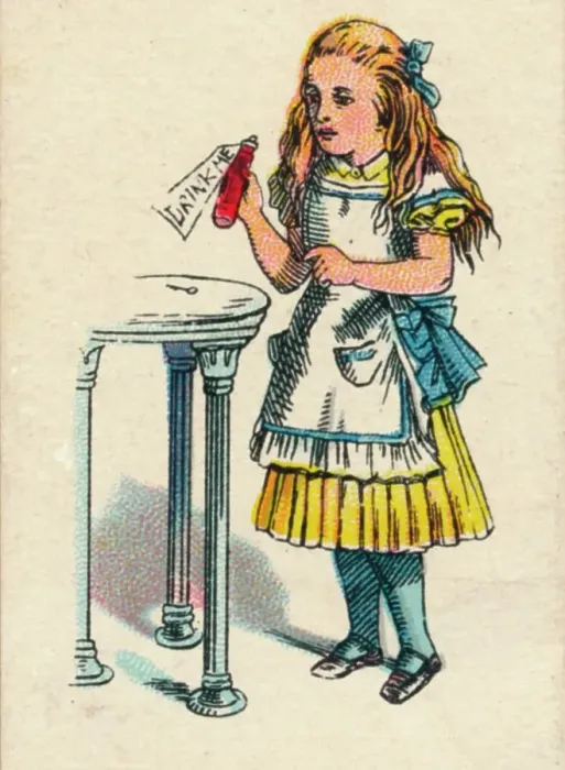 Framed Print : Alice and the Bottle, 1930. Artist: John Tenniel Framed Print : Alice and the Bottle, 1930. Artist: John Tenniel