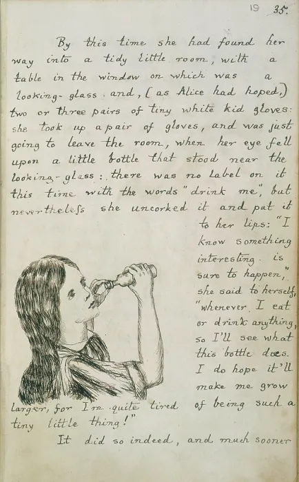 Framed Print : Alice about to drink from a bottle, c1862-c1864. Creator: Lewis Carroll Framed Print : Alice about to drink from a bottle, c1862-c1864. Creator: Lewis Carroll