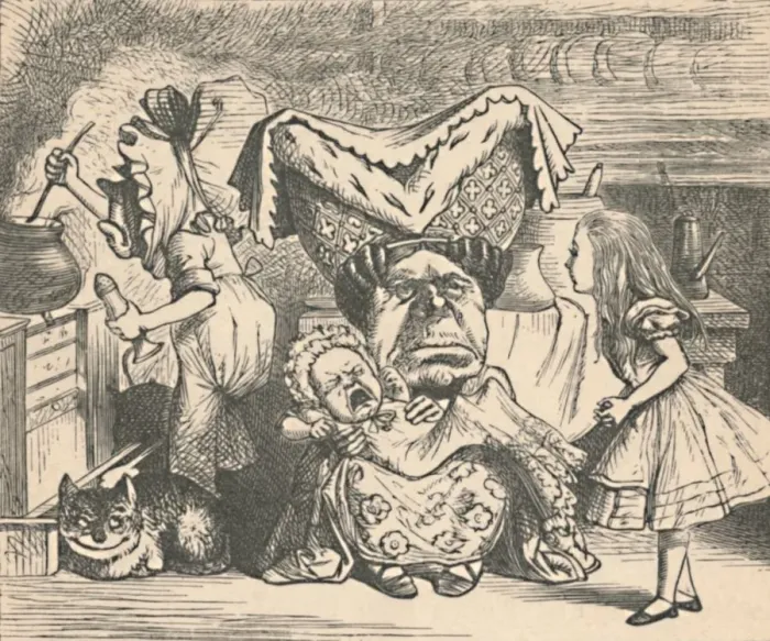 Framed Print : Alice, the Duchess, and the Baby, 1889. Artist: John Tenniel Framed Print : Alice, the Duchess, and the Baby, 1889. Artist: John Tenniel