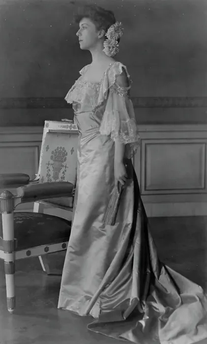 Framed Print : Alice Roosevelt Longworth, full-length portrait, standing next to chair, facing left, 1903. Creator: Frances Benjamin Johnston Framed Print : Alice Roosevelt Longworth, full-length portrait, standing next to chair, facing left, 1903. Creator: Frances Benjamin Johnston