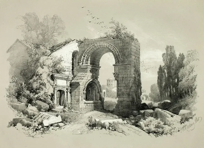 Framed Print : Aliscamps, W. Arles, from Picturesque Selections, 1860. Creator: James Duffield Harding Framed Print : Aliscamps, W. Arles, from Picturesque Selections, 1860. Creator: James Duffield Harding