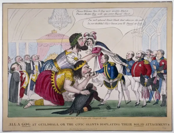 Framed Print : All a-Gog at Guildhall or the civic giants displaying their solid attachments, 1830 Framed Print : All a-Gog at Guildhall or the civic giants displaying their solid attachments, 1830