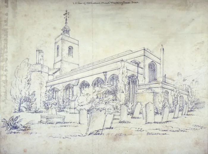 Framed Print : All Hallows-by-the-Tower Church, London, 1803. Artist: C John M Whichelo Framed Print : All Hallows-by-the-Tower Church, London, 1803. Artist: C John M Whichelo