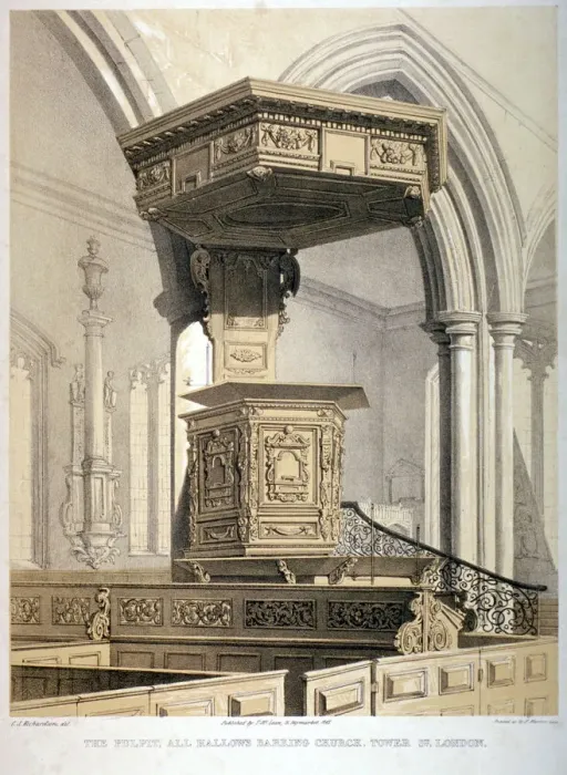 Framed Print : All Hallows-by-the-Tower Church, London, 1843. Artist: Charles James Richardson Framed Print : All Hallows-by-the-Tower Church, London, 1843. Artist: Charles James Richardson