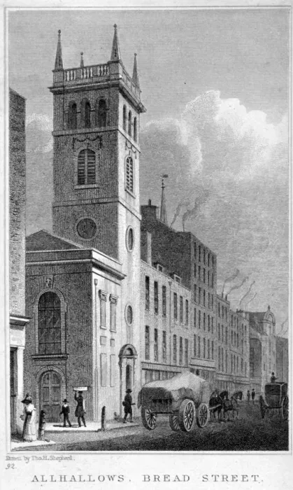 Framed Print : All Hallows Church, Bread Street, London, 1829. Artist: Thomas Hosmer Shepherd Framed Print : All Hallows Church, Bread Street, London, 1829. Artist: Thomas Hosmer Shepherd
