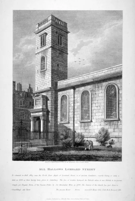 Framed Print : All Hallows Church, Lombard Street, London, 1812. Artist: William Wise Framed Print : All Hallows Church, Lombard Street, London, 1812. Artist: William Wise
