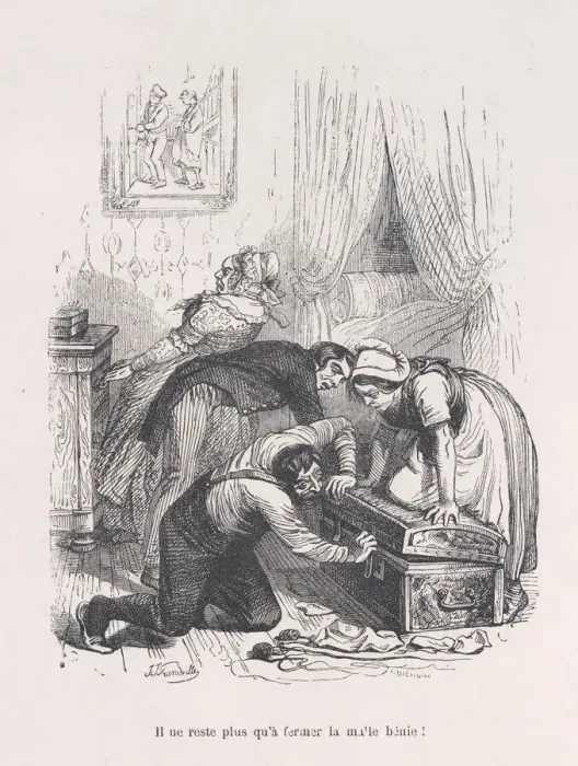 Framed Print : All that remains is to close the blessed trunk! from the Little Miseries of Human Life Framed Print : All that remains is to close the blessed trunk! from the Little Miseries of Human Life