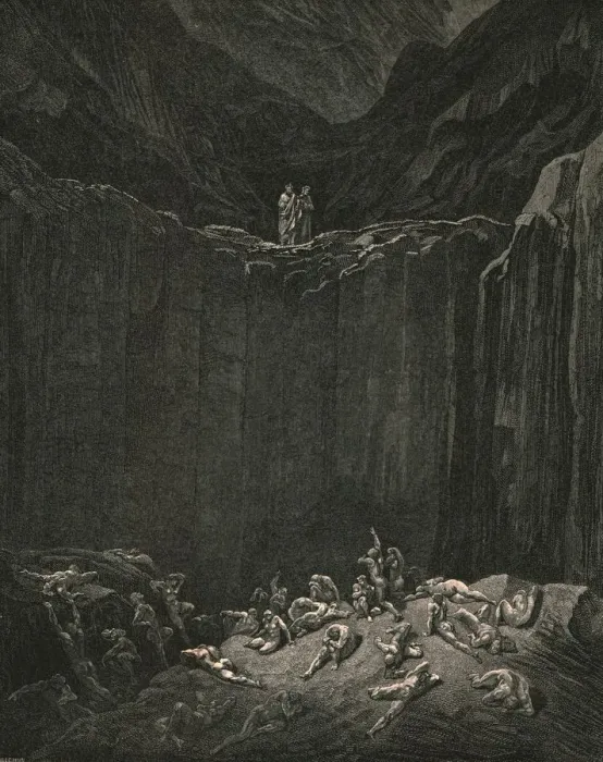 Framed Print : all-searching Justice, dooms to punishment the forgers, c1890. Creator: Gustave Doré Framed Print : all-searching Justice, dooms to punishment the forgers, c1890. Creator: Gustave Doré