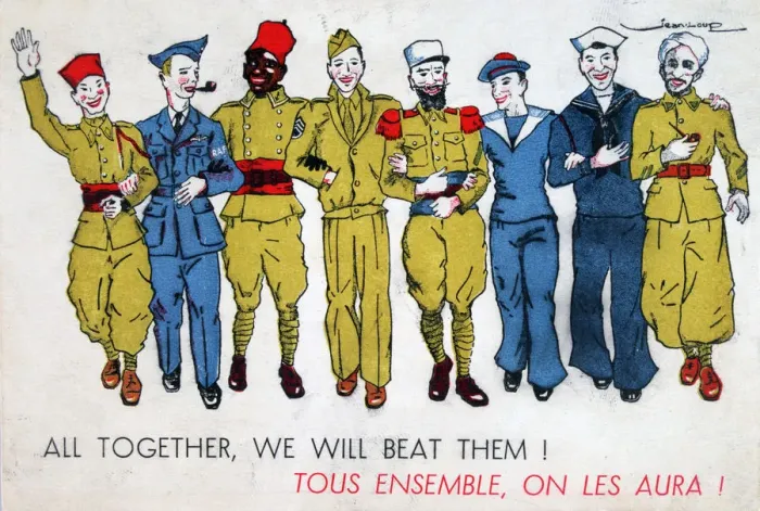 Framed Print : All Together, We Will Beat Them!, 2nd World War postcard, c1941-1944. Artist: Jean Loup