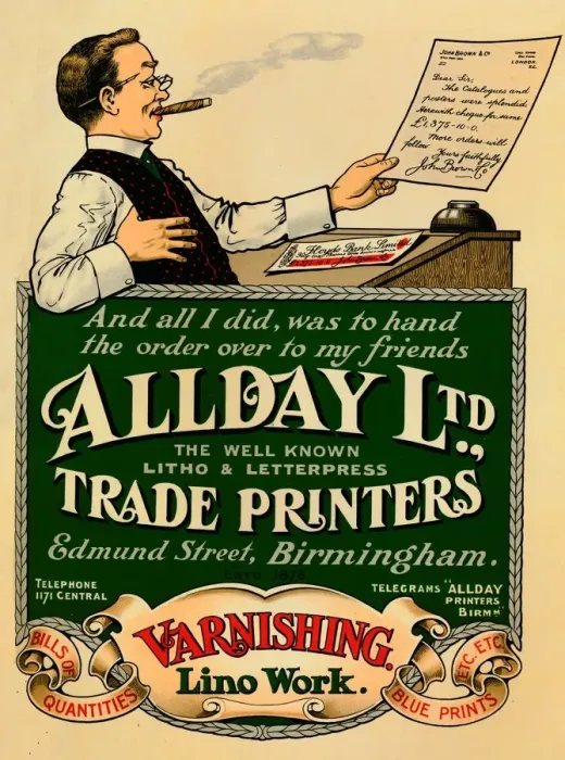 Framed Print : Allday Ltd. Trade Printers advertisement, 1910 Framed Print : Allday Ltd. Trade Printers advertisement, 1910