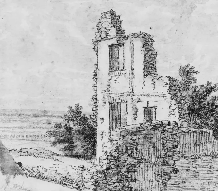 Framed Print : An Allee of Trees in a Park (recto);The Ruins of a Building on a Hill (verso), n. d Framed Print : An Allee of Trees in a Park (recto);The Ruins of a Building on a Hill (verso), n. d