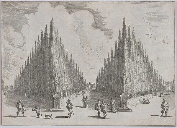 Three alleés separated by two groups of trees in pointed configurations, from Views of Ga... 1636. Creator: Johann Wilhelm Baur