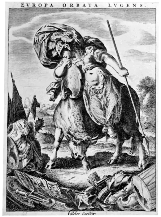 Framed Print : Allegorial view of Europe, early 17th century (1926). Artist: Cornelis de Visscher Framed Print : Allegorial view of Europe, early 17th century (1926). Artist: Cornelis de Visscher
