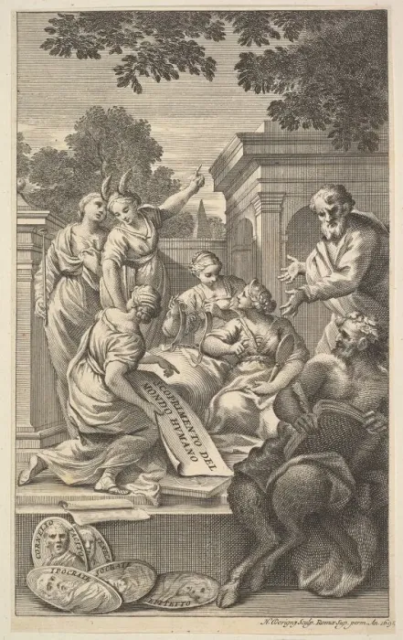Framed Print : Allegorical composition celebrating the Humanities, 1695. Creator: Nicolas Dorigny Framed Print : Allegorical composition celebrating the Humanities, 1695. Creator: Nicolas Dorigny