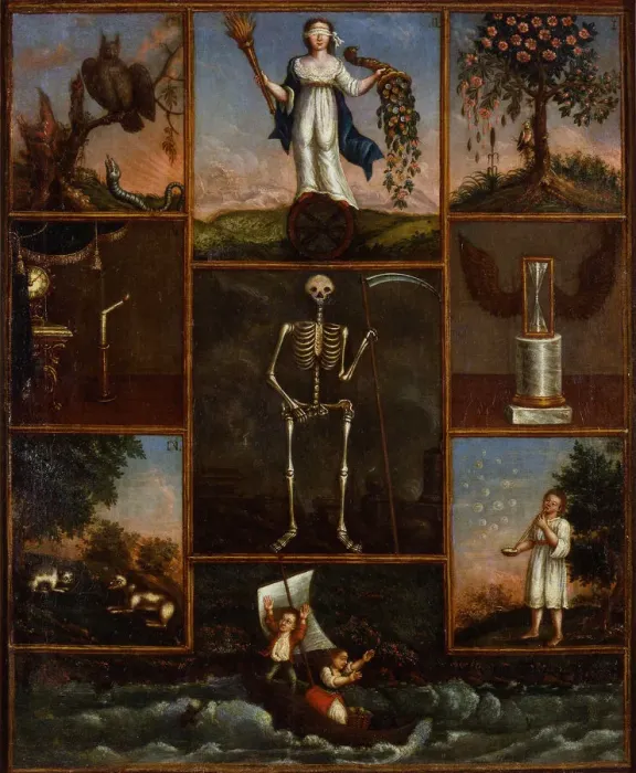 Framed Print : Nine allegorical compositions on the uncertainty of life, Second Half of the 18th cen Framed Print : Nine allegorical compositions on the uncertainty of life, Second Half of the 18th cen