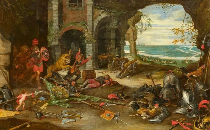 Framed Print : Allegorical depiction of the struggle in Europe, ca 1648. Creator: Brueghel, Jan, the Younger (1601-1678) Framed Print : Allegorical depiction of the struggle in Europe, ca 1648. Creator: Brueghel, Jan, the Younger (1601-1678)
