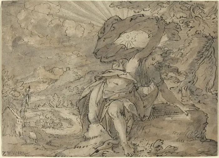 Framed Print : Allegorical Female Figure in a Landscape [recto], c. 1600. Creator: Unknown