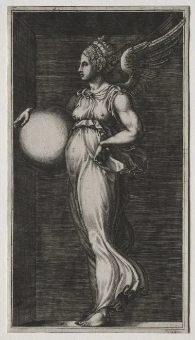 Framed Print : Allegorical Figure Holding a Sphere, mid 1560s. Creator: Giorgio Ghisi (Italian, 1520-1582) Framed Print : Allegorical Figure Holding a Sphere, mid 1560s. Creator: Giorgio Ghisi (Italian, 1520-1582)