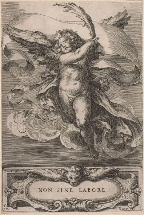 Framed Print : An Allegorical Figure: Non sine labore, 1628. Creator: Cherubino Alberti Framed Print : An Allegorical Figure: Non sine labore, 1628. Creator: Cherubino Alberti