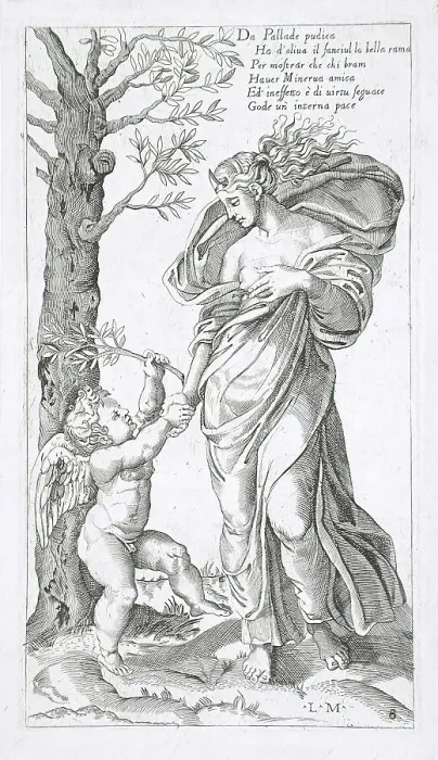 Framed Print : Allegorical Figure of Peace, between 1530 and 1540. Creators: Lorenzo de Musi, Marcantonio Raimondi Framed Print : Allegorical Figure of Peace, between 1530 and 1540. Creators: Lorenzo de Musi, Marcantonio Raimondi
