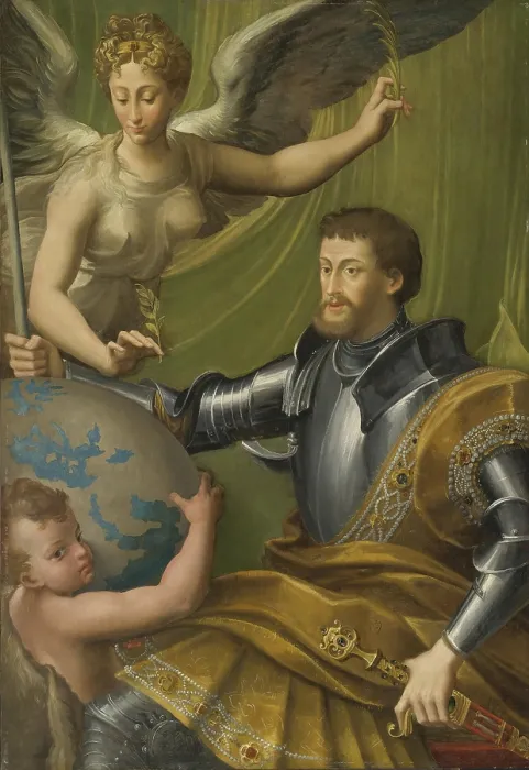 Framed Print : Allegorical portrait of Emperor Charles V (1500-1558), 1529-1530. Creator: Parmigianino (1503-1540) Framed Print : Allegorical portrait of Emperor Charles V (1500-1558), 1529-1530. Creator: Parmigianino (1503-1540)