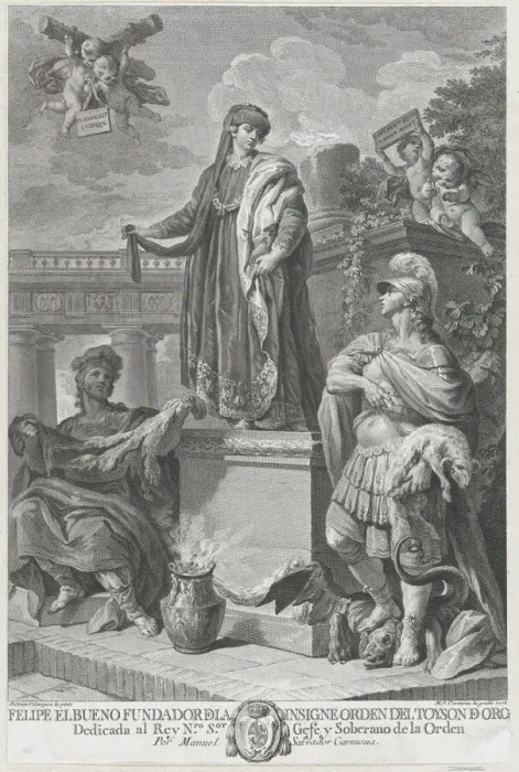 Framed Print : Allegorical portrait of Felipe el Bueno (Philip the Good Duke of Burgundy) founder of the... 1778. Creator: Manuel Salvador Carmona Framed Print : Allegorical portrait of Felipe el Bueno (Philip the Good Duke of Burgundy) founder of the... 1778. Creator: Manuel Salvador Carmona