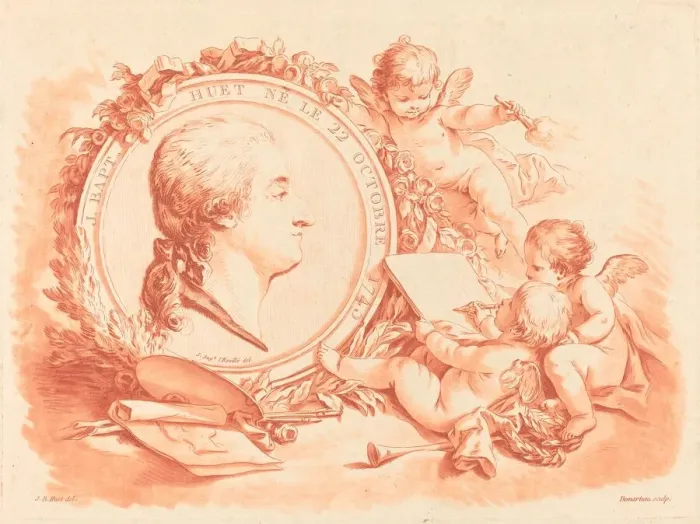 Framed Print : Allegorical Portrait of Jean-Baptiste Hüet, c. 1775. Creator: Gilles Demarteau Framed Print : Allegorical Portrait of Jean-Baptiste Hüet, c. 1775. Creator: Gilles Demarteau