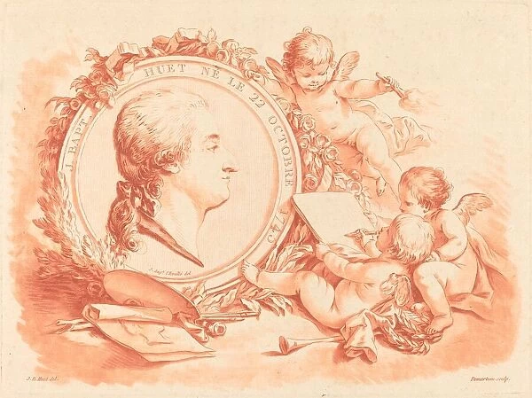 Allegorical Portrait of Jean-Baptiste Hüet, c. 1775. Creator: Gilles Demarteau
