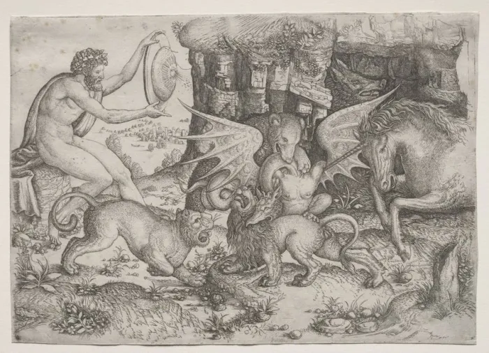 Framed Print : Allegorical Theme: Combat of Animals, c. 1515-1520. Creator: Master of the Beheading of St Framed Print : Allegorical Theme: Combat of Animals, c. 1515-1520. Creator: Master of the Beheading of St