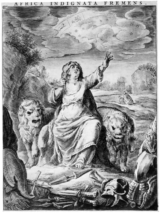 Framed Print : Allegorical view of Africa, early 17th century (1926). Artist: Cornelis de Visscher Framed Print : Allegorical view of Africa, early 17th century (1926). Artist: Cornelis de Visscher