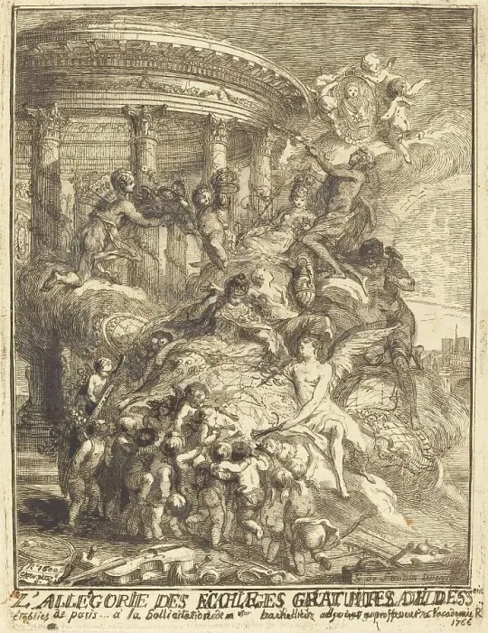 Framed Print : Allegorie des mariages faits par la ville de Paris a la naissance du Duc de Bourgogne, 1751. Creator: Gabriel de Saint-Aubin Framed Print : Allegorie des mariages faits par la ville de Paris a la naissance du Duc de Bourgogne, 1751. Creator: Gabriel de Saint-Aubin