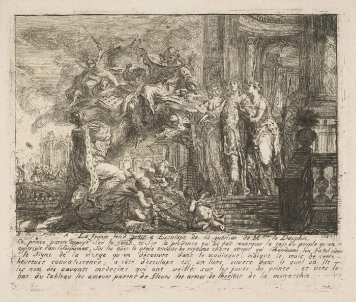 Framed Print : Allegorie sur la Convalescence du Dauphin, 1752. Creator: Gabriel de Saint-Aubin Framed Print : Allegorie sur la Convalescence du Dauphin, 1752. Creator: Gabriel de Saint-Aubin