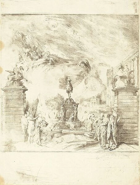 Allegorie sur l'Erection de la Statue de Louis XV (Allegory on the Establishment of a, c. 1763. Creator: Gabriel de Saint-Aubin)