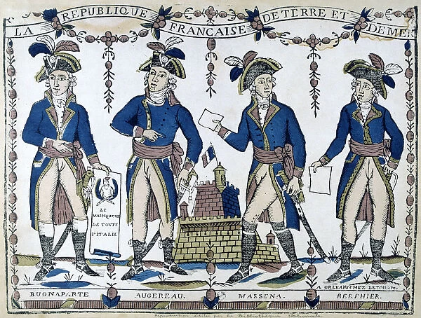 Allegories of Bonaparte, Augereau, Massina, Berphier, France, 1789