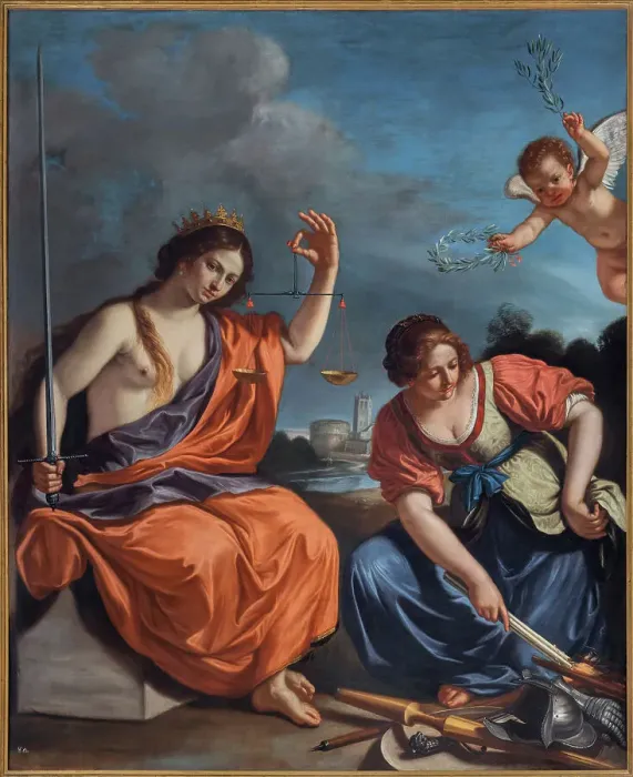 Framed Print : Allegories of justice and peace, First half of the 17th century. Creator: Guercino (1591-1666) Framed Print : Allegories of justice and peace, First half of the 17th century. Creator: Guercino (1591-1666)