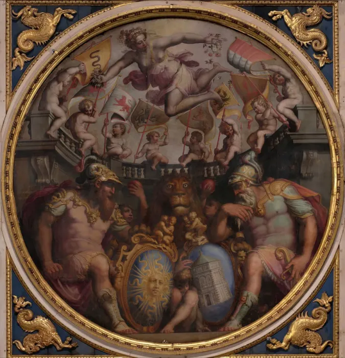 Framed Print : Allegories of the Quarters of San Giovanni and Santa Maria Novella, 1563-1565. Artist: Vasari, Giorgio (1511-1574) Framed Print : Allegories of the Quarters of San Giovanni and Santa Maria Novella, 1563-1565. Artist: Vasari, Giorgio (1511-1574)