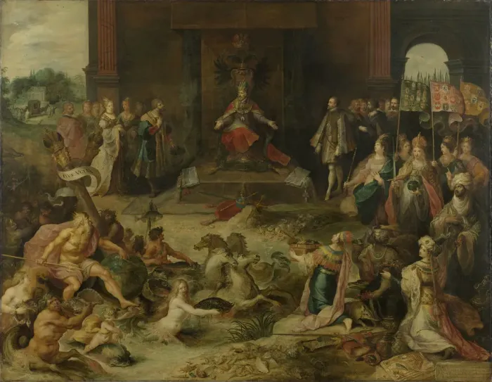 Framed Print : Allegory on the Abdication of Emperor Charles V in Brussels 25 October 1555, 1642. Artist: Francken, Frans, the Younger (1581-1642) Framed Print : Allegory on the Abdication of Emperor Charles V in Brussels 25 October 1555, 1642. Artist: Francken, Frans, the Younger (1581-1642)
