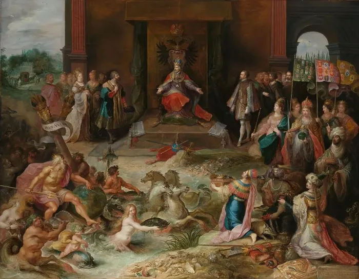 Framed Print : Allegory on the Abdication of Emperor Charles v in Brussels, c.1635-c.1640. Creator: Frans Francken II Framed Print : Allegory on the Abdication of Emperor Charles v in Brussels, c.1635-c.1640. Creator: Frans Francken II