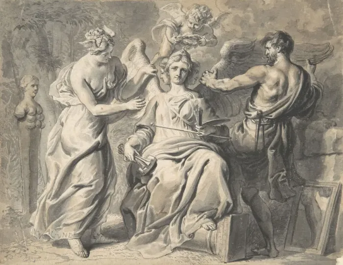 Framed Print : An Allegory of the Arts with Isis and Geometry Attending the Three-headed Figure of Framed Print : An Allegory of the Arts with Isis and Geometry Attending the Three-headed Figure of