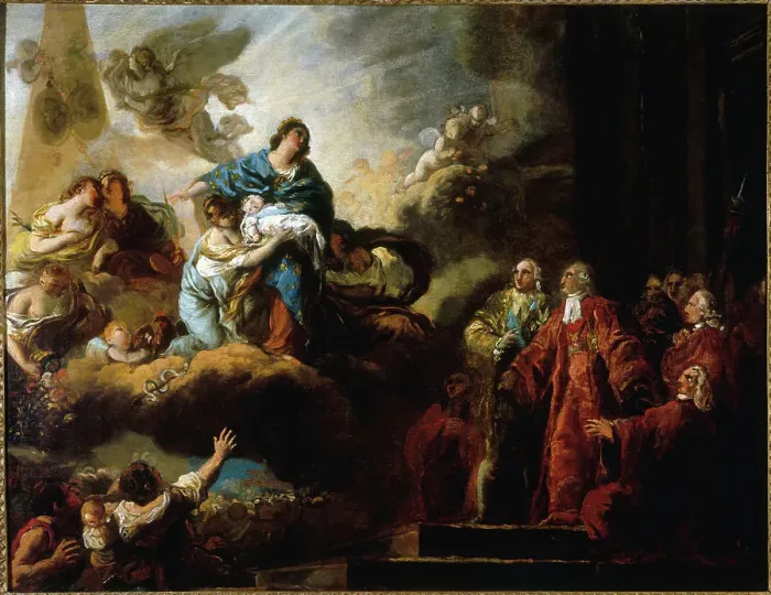 Framed Print : Allegory of the birth of the dauphin, October 22, 1781. Creator: Francois Guillaume Menageot Framed Print : Allegory of the birth of the dauphin, October 22, 1781. Creator: Francois Guillaume Menageot